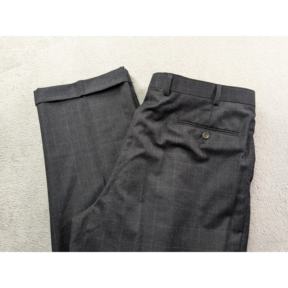 Lauren Ralph Lauren Mens 38x32 Gray Plaid 100% Wool Pleated Dress Pants